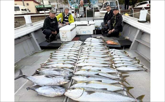 【沖釣り釣果速報】芦屋沖の落とし込み釣りで100cmの大ヒラマサ降臨！船中青物67尾の爆釣劇（福岡）