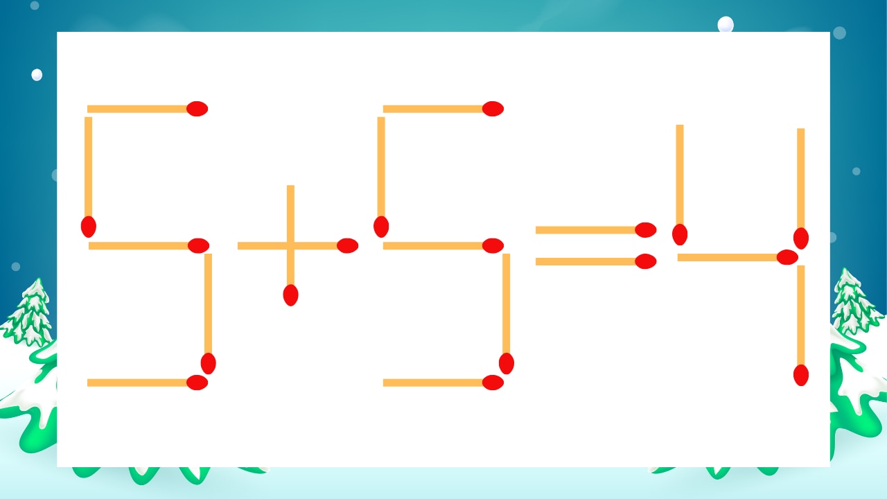 【マッチ棒クイズ】1本だけ動かして正しい式に：5+5=4？の画像