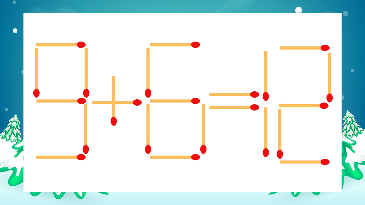 【マッチ棒クイズ】1本だけ動かして正しい式に：9+6=12？