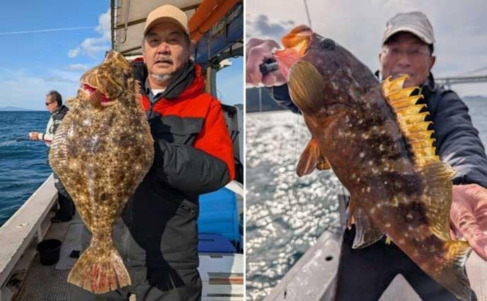 関西エリアの【船釣り特選釣果】左に寒ブリ右にマダイ！ジギング＆ディープタイラバリレーで良型連発