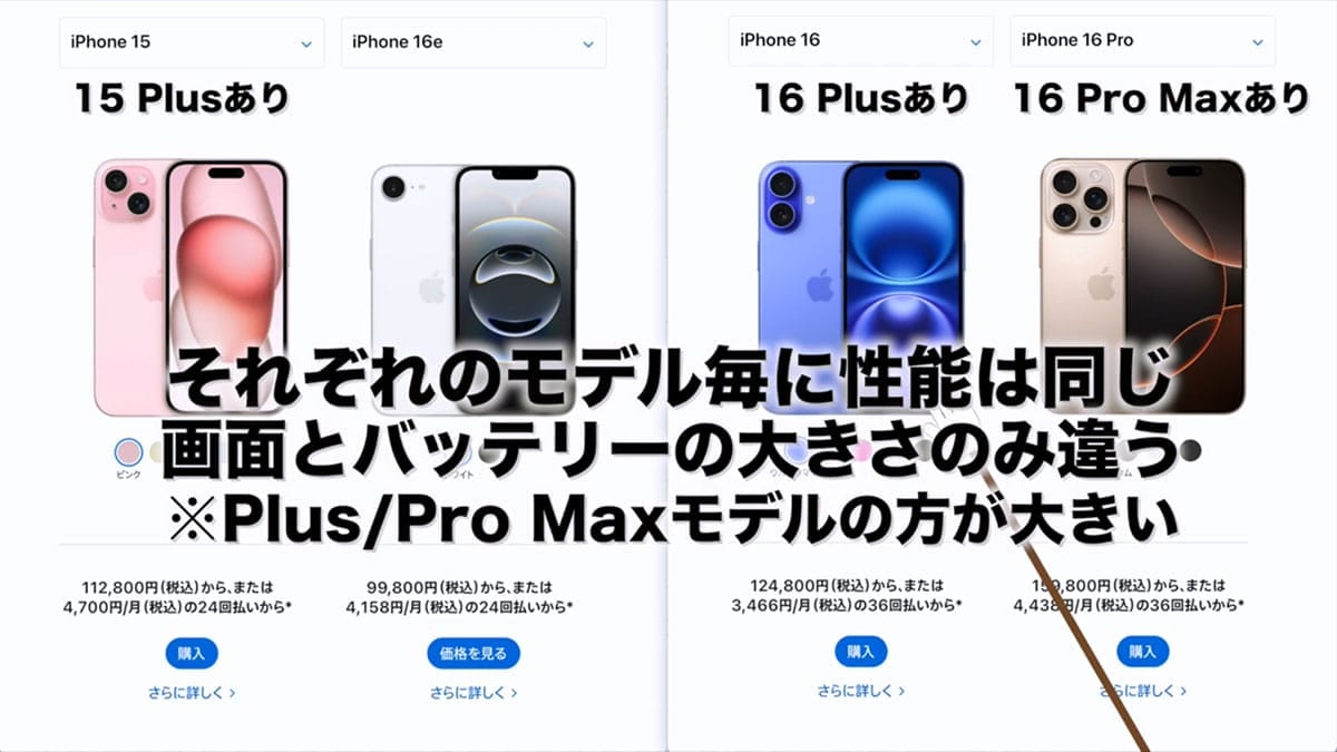 iPhone 16eは買いか!? 15/16/16Proと性能や価格を徹底比較してみた＜みずおじさん＞の画像1