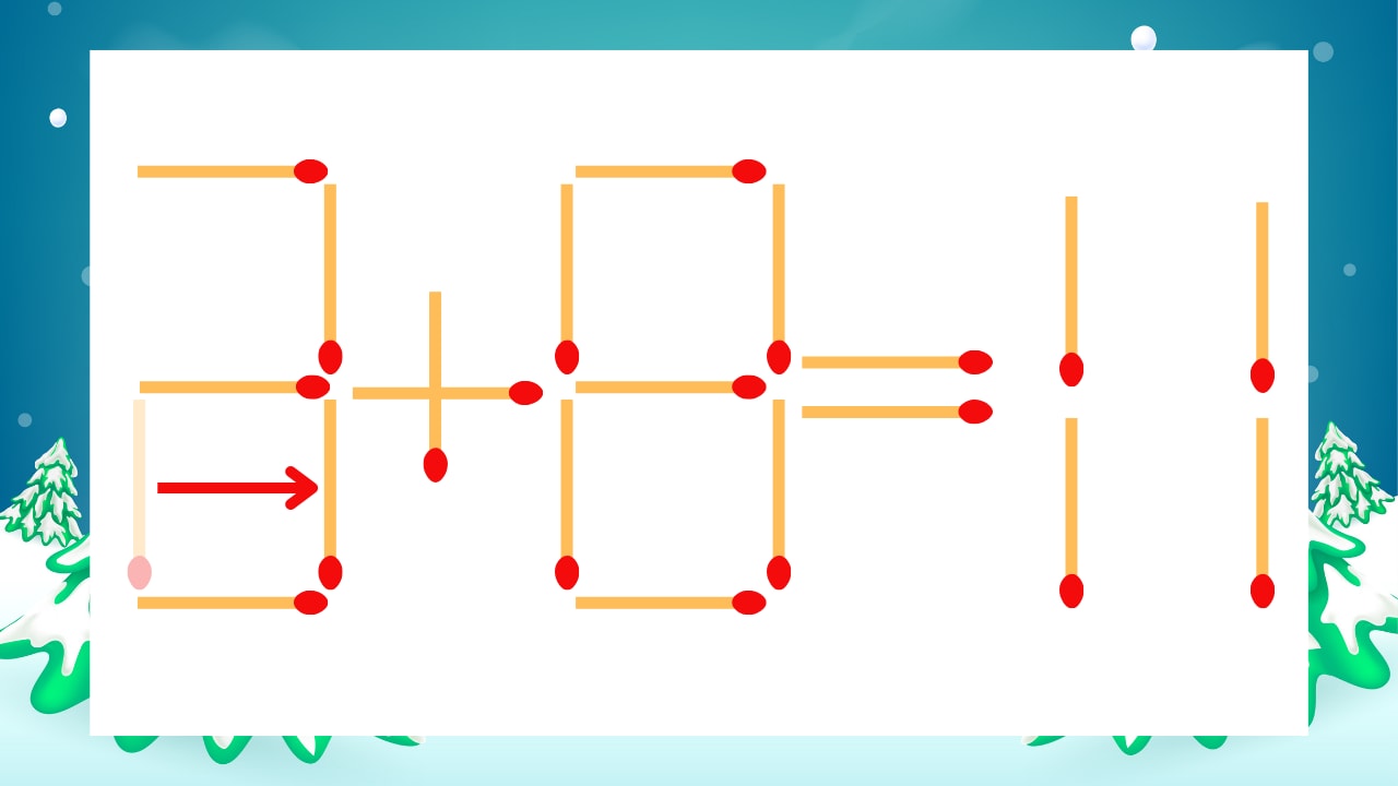 【マッチ棒クイズ】1本だけ動かして正しい式に：2+8=11？の正解画像