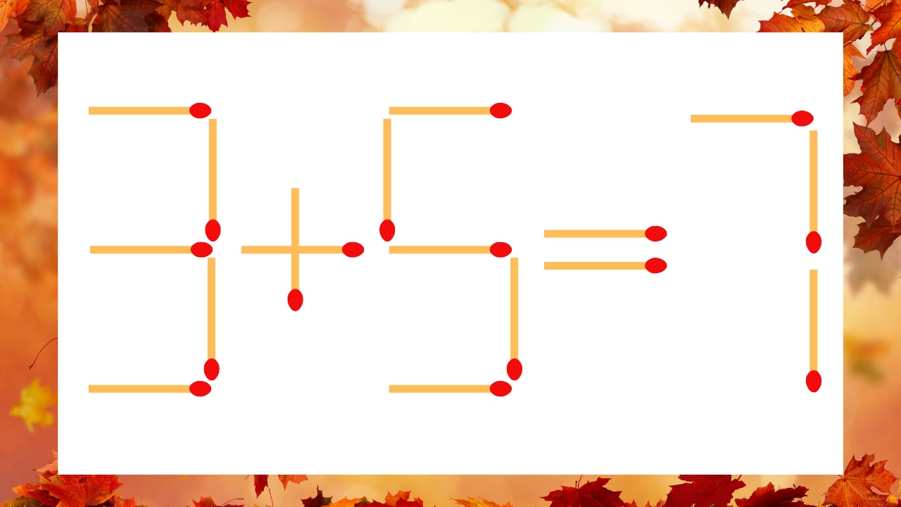 【マッチ棒クイズ】1本だけ動かして正しい式に:3+5=7?の画像