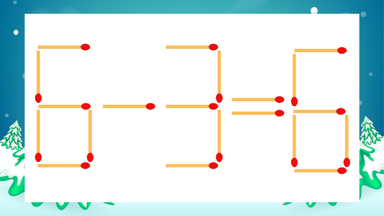 【マッチ棒クイズ】1本だけ動かして正しい式に：6-3=6？