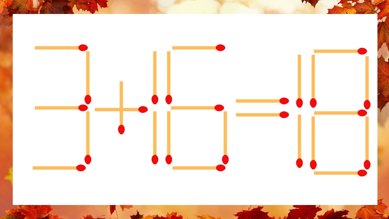 【マッチ棒クイズ】1本だけ動かして正しい式に:3+16=18?の問題画像