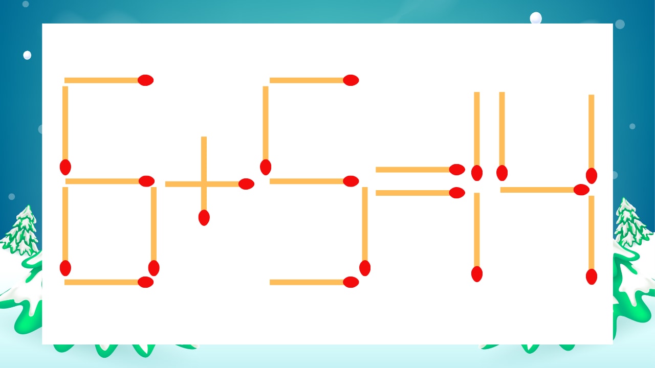 【マッチ棒クイズ】1本だけ動かして正しい式に：6+5=14？