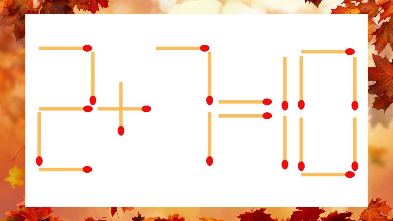 【マッチ棒クイズ】1本だけ動かして正しい式に:2+7=10?の画像
