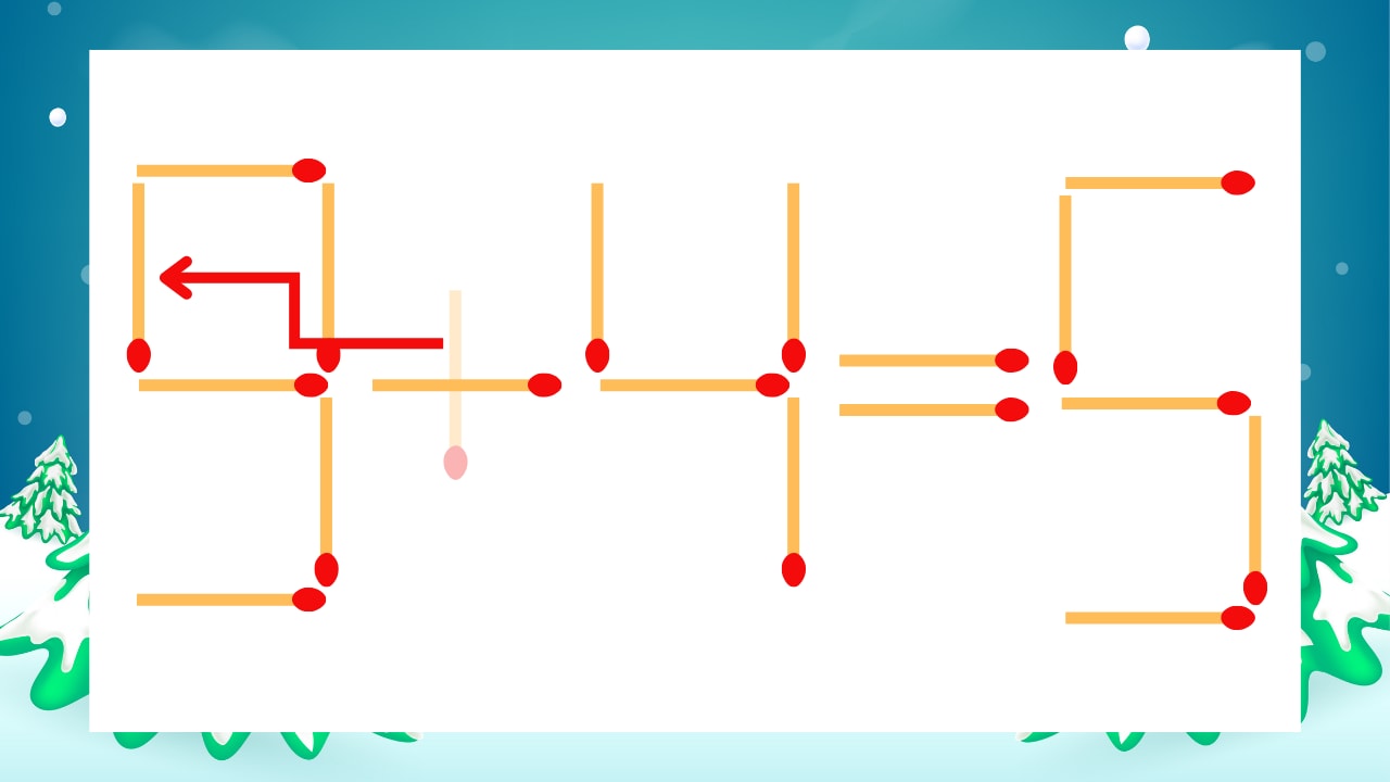 【マッチ棒クイズ】1本だけ動かして正しい式に：3+4=5？の正解画像