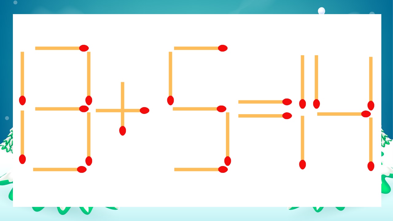 【マッチ棒クイズ】1本だけ動かして正しい式に：13+5=14？