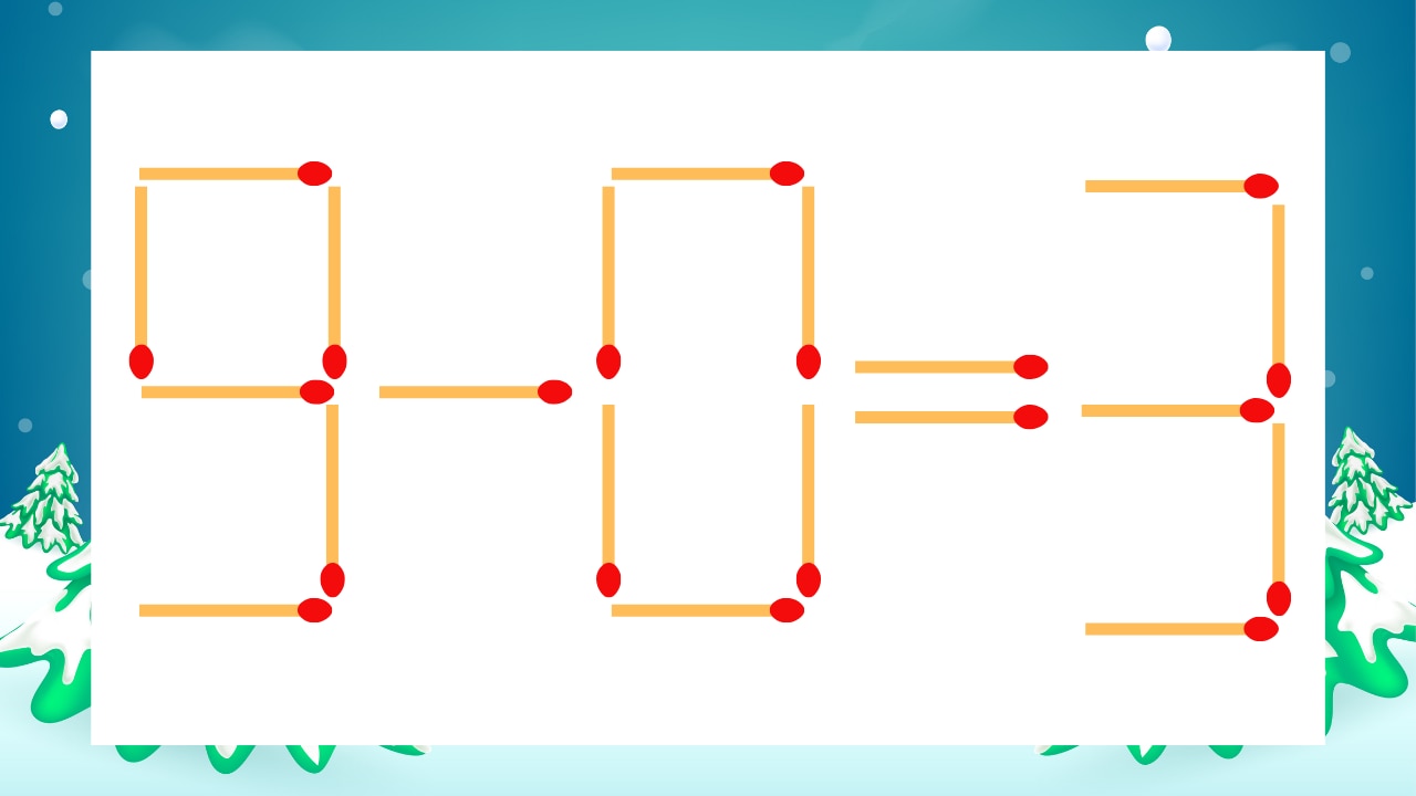【マッチ棒クイズ】1本だけ動かして正しい式に：9-0=3？