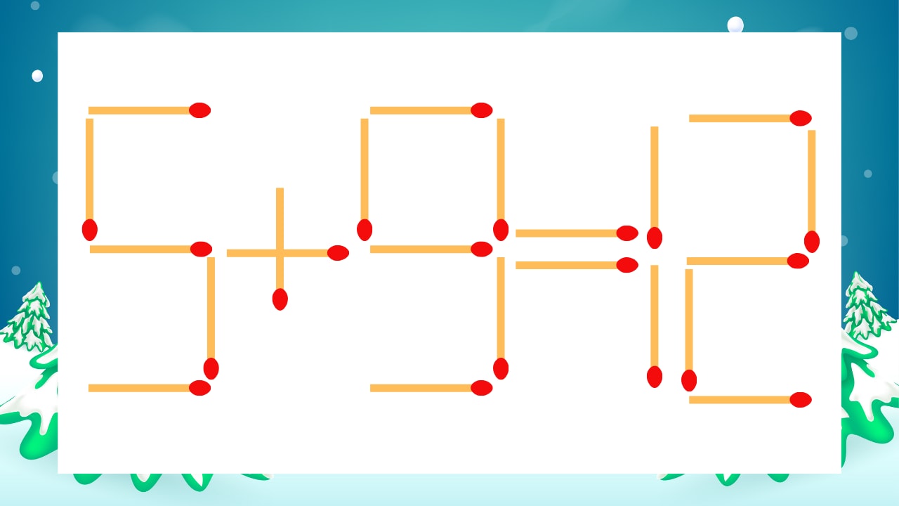 【マッチ棒クイズ】1本だけ動かして正しい式に：5+9=12？