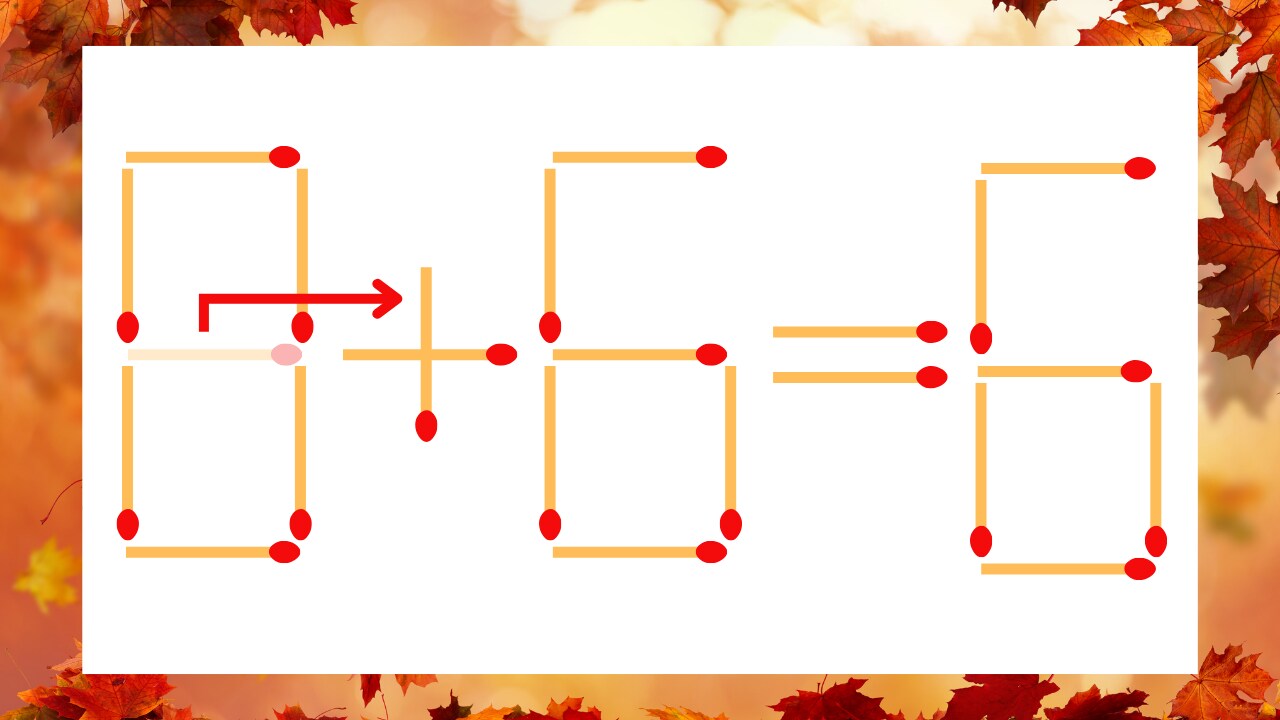 【マッチ棒クイズ】1本だけ動かして正しい式に：8-6=6？の正解画像