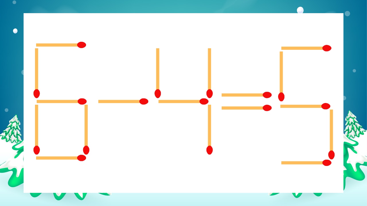 【マッチ棒クイズ】1本だけ動かして正しい式に:6-4=5?の画像
