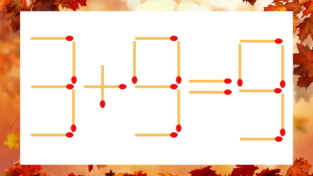 【マッチ棒クイズ】1本だけ動かして正しい式に:3+9=9?の問題画像