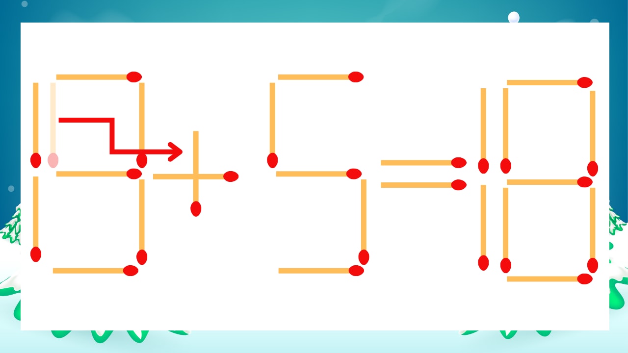 【マッチ棒クイズ】1本だけ動かして正しい式に:19-5=18?の正解画像