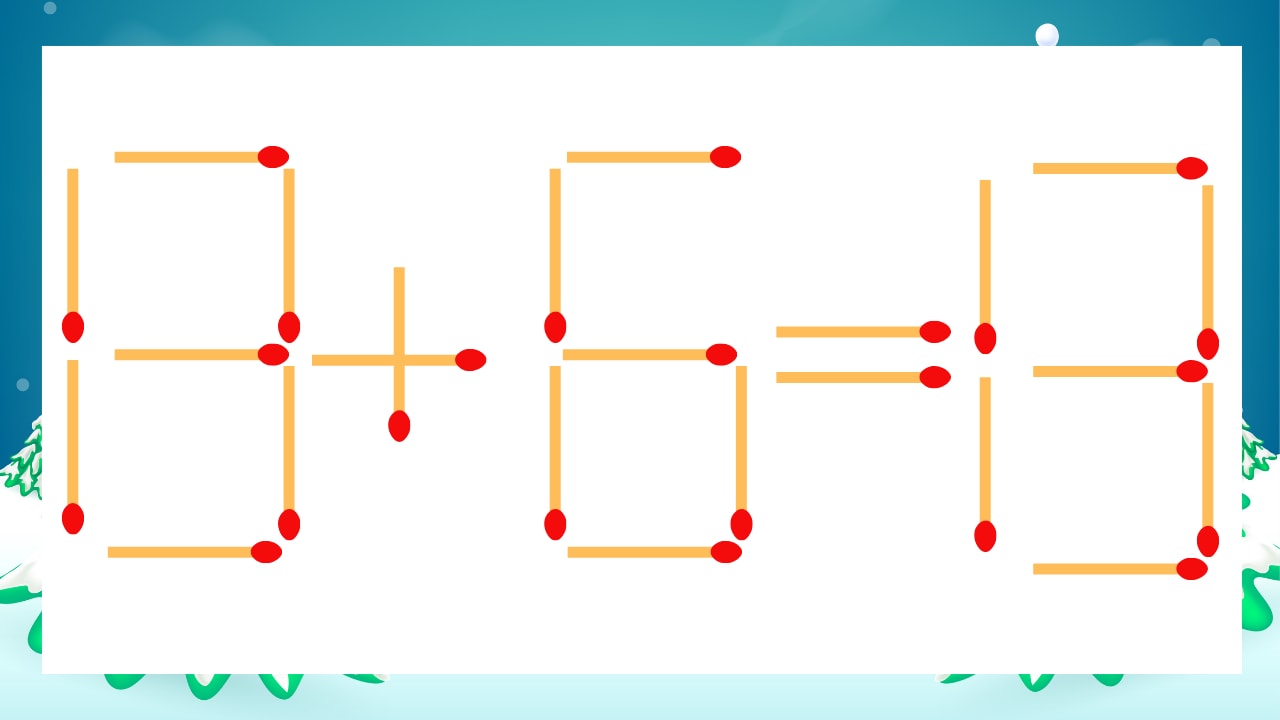【マッチ棒クイズ】1本だけ動かして正しい式に:13+6=13?の画像