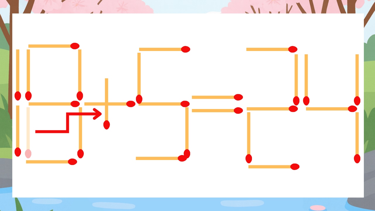 【マッチ棒クイズ】1本だけ動かして正しい式に：18-5=24？の正解画像