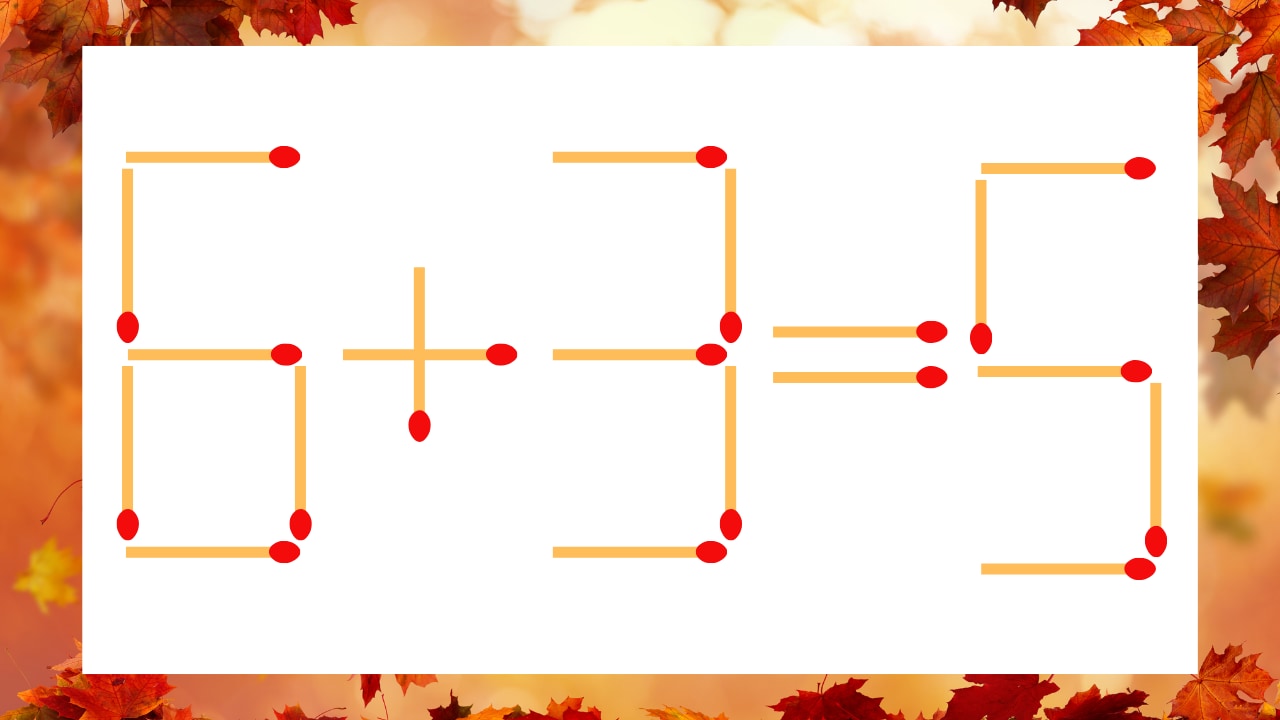 【マッチ棒クイズ】1本だけ動かして正しい式に:6+3=5?の画像