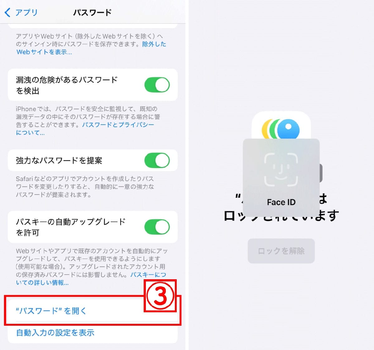 iPhone「設定」からパスワードを確認する方法2