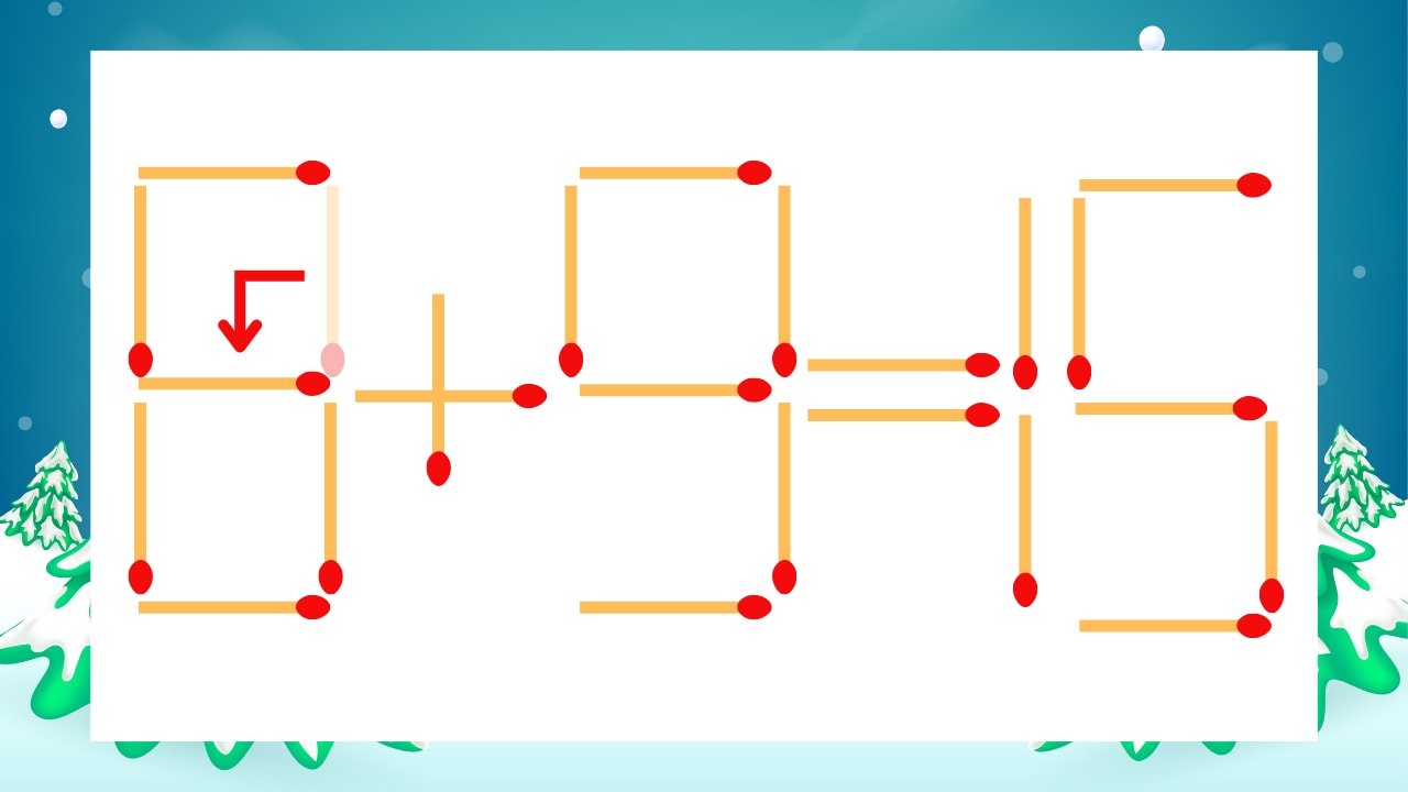 【マッチ棒クイズ】1本だけ動かして正しい式に：0+9=15？の正解画像