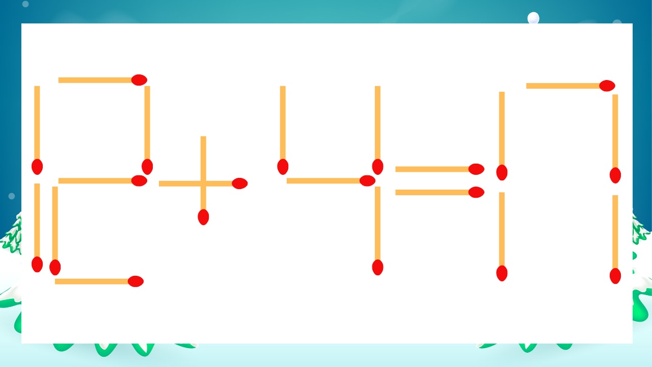 【マッチ棒クイズ】1本だけ動かして正しい式に:12+4=17?の画像