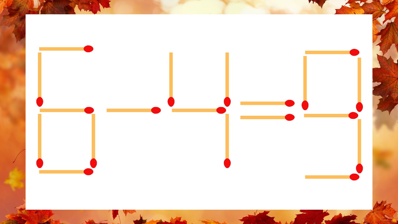 【マッチ棒クイズ】1本だけ動かして正しい式に：6−4＝9？の画像