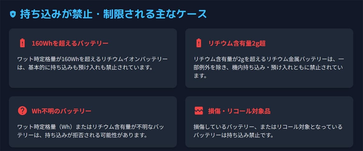 持ち込みが禁止・制限される主なケース1
