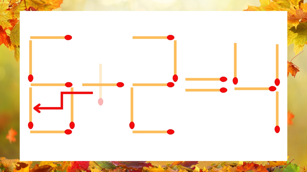 【マッチ棒クイズ】1本だけ動かして正しい式に:5+2=4?の正解画像