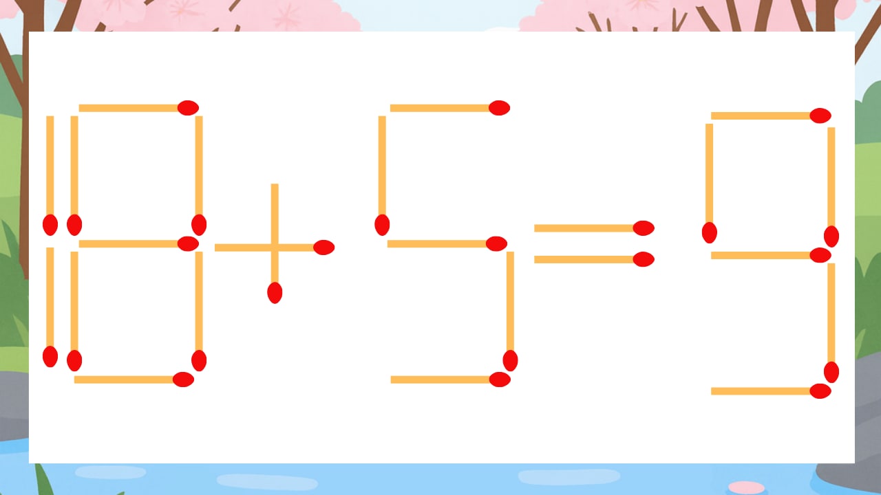【マッチ棒クイズ】1本だけ動かして正しい式に:18+5=9?の画像