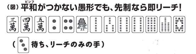 現代麻雀ではリーチの価値が見直されており、役なしで愚形の手牌でも先制ならリーチをかけたほうが得とされている