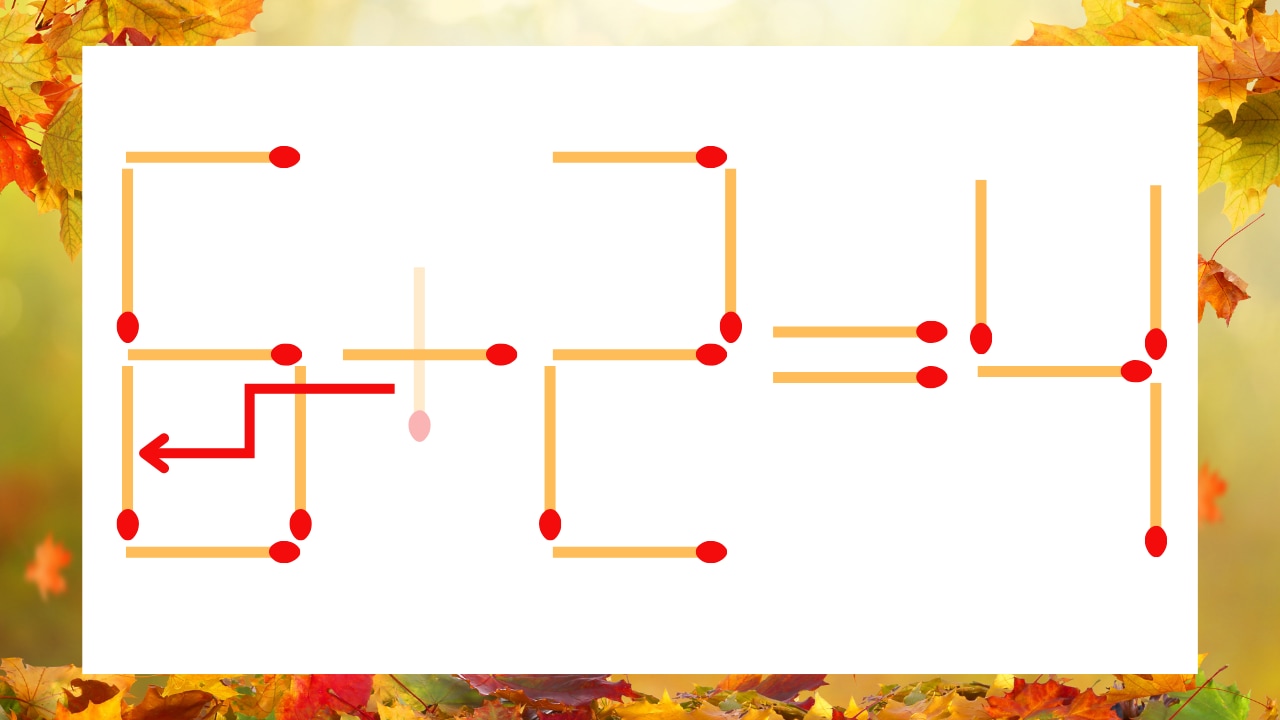 【マッチ棒クイズ】1本だけ動かして正しい式に：5＋2＝4？の正解画像
