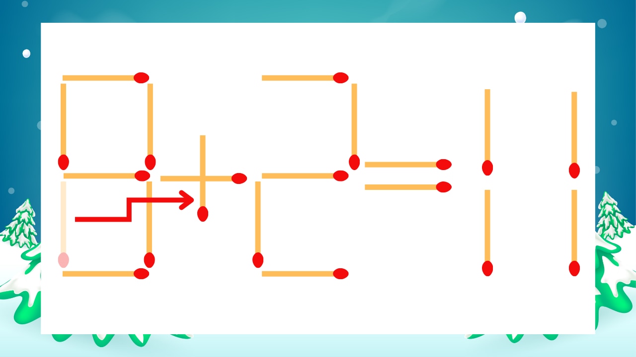 【マッチ棒クイズ】1本だけ動かして正しい式に：8-2=11？の正解画像