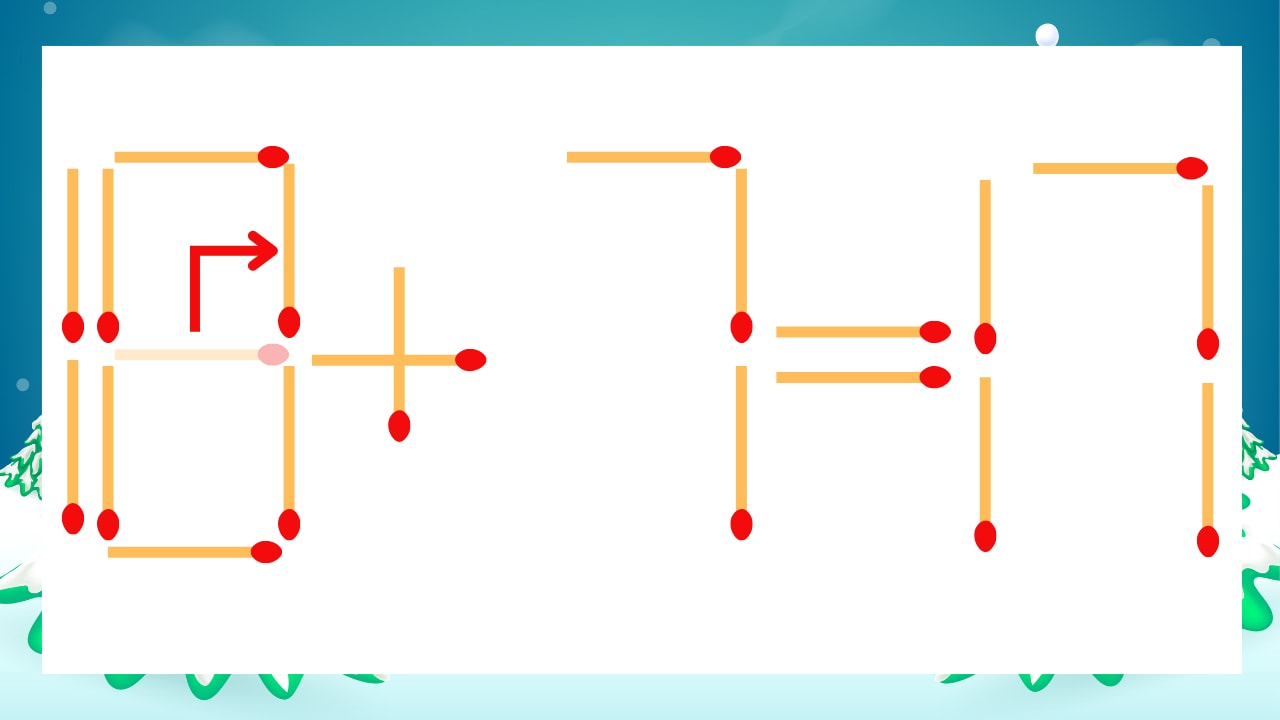 【マッチ棒クイズ】1本だけ動かして正しい式に：16+7=17？の正解画像