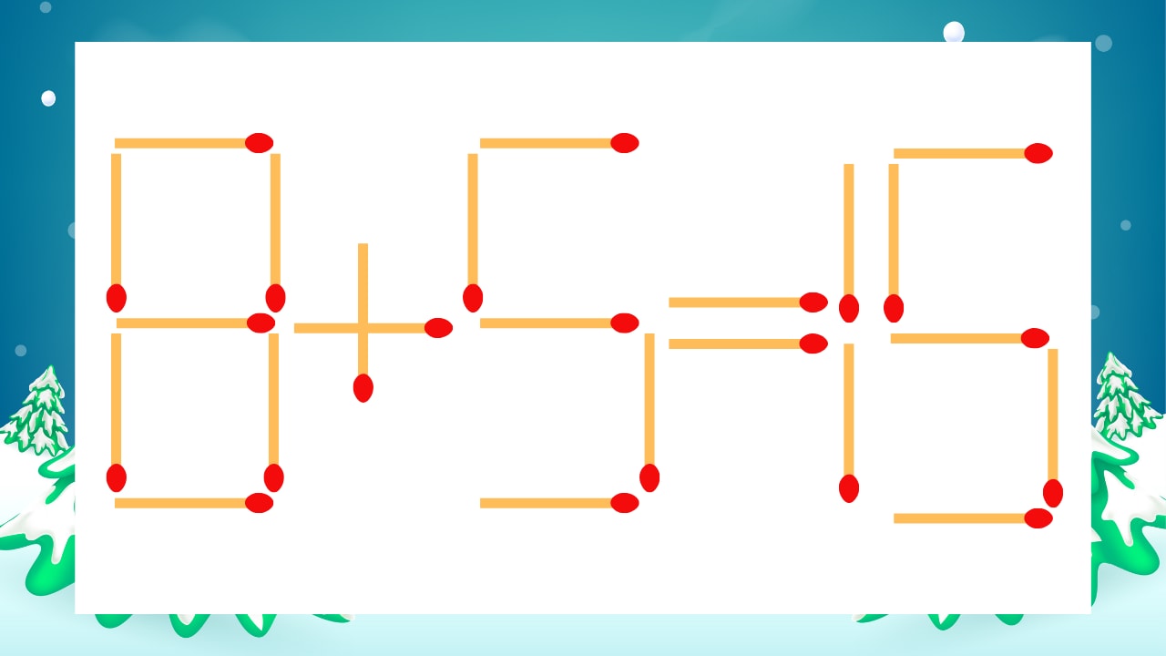 【マッチ棒クイズ】1本だけ動かして正しい式に：8+5=15？