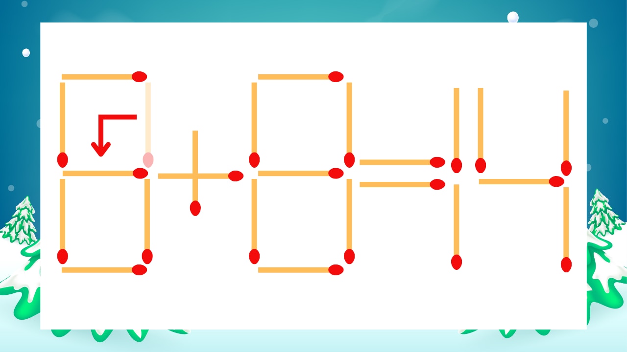 【マッチ棒クイズ】1本だけ動かして正しい式に：0+8=14？の正解画像