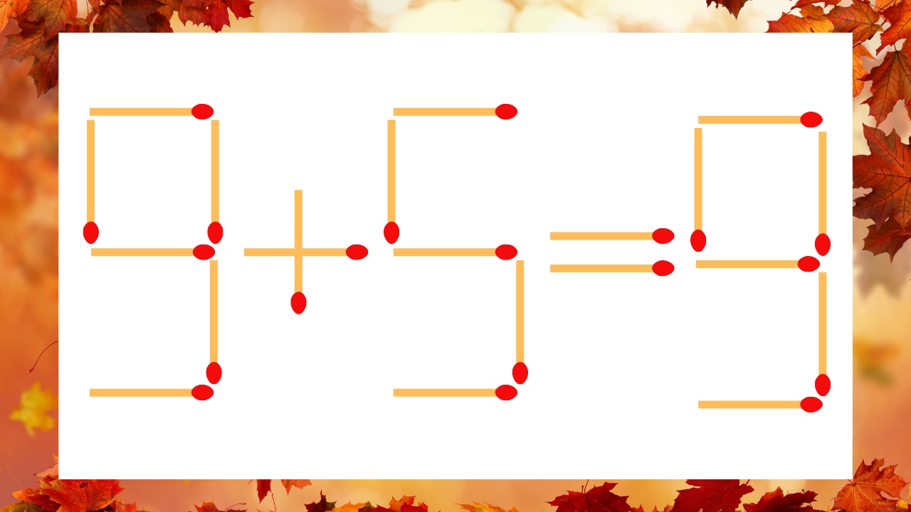 【マッチ棒クイズ】1本だけ動かして正しい式に：9+5=9？の画像