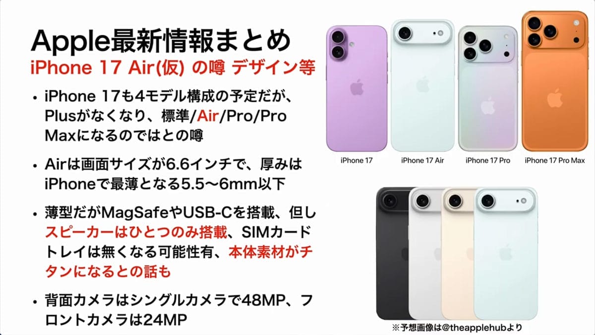 次期iPhone 17の全貌は?薄型Air・折りたたみ・Proは望遠48MP…【最新情報&噂まとめ】<みずおじさん>の画像2