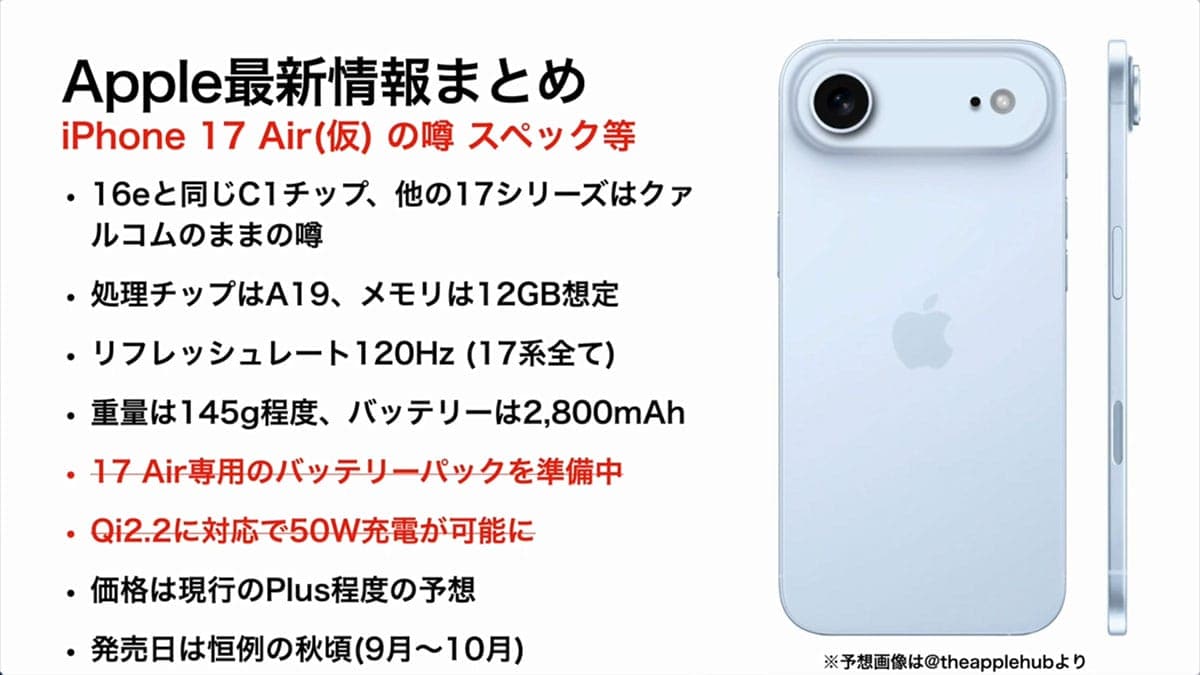 次期iPhone 17の全貌は?薄型Air・折りたたみ・Proは望遠48MP…【最新情報&噂まとめ】<みずおじさん>の画像4