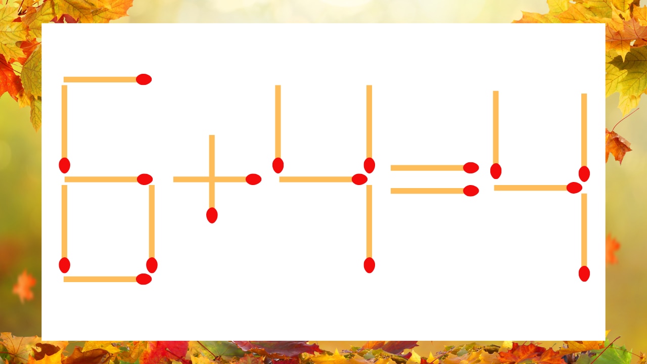 【マッチ棒クイズ】1本だけ動かして正しい式に:6+4=4?の画像