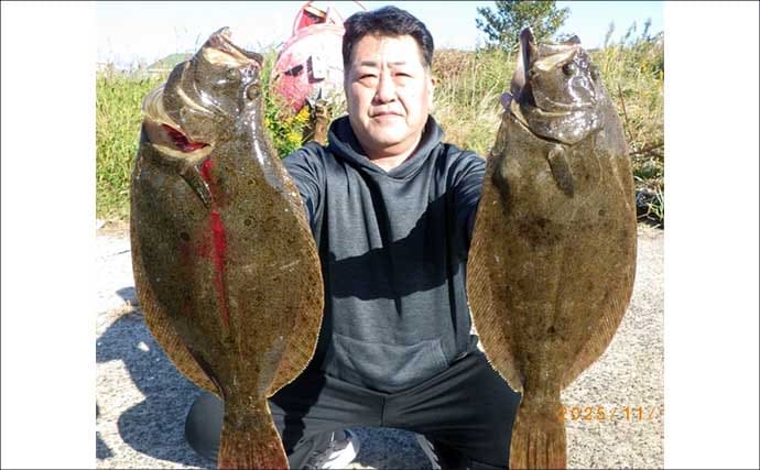 【沖釣り釣果速報】伊良湖沖の泳がせ釣りで57cm頭にヒラメ6匹手中！冬の高級魚が開幕好調（愛知）