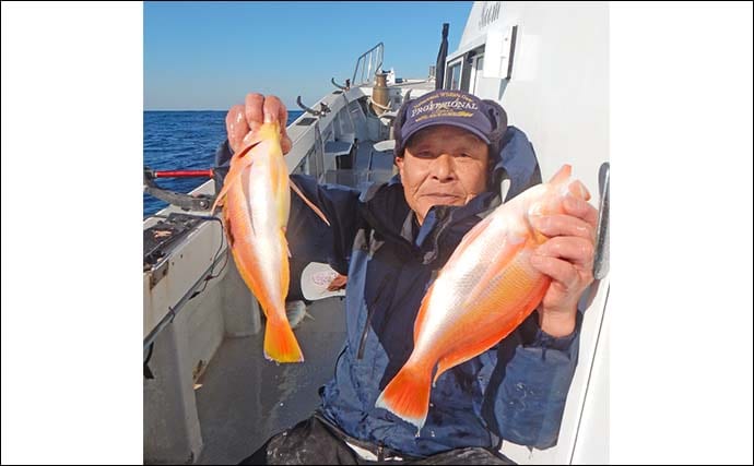 「アカイサキ釣りで連掛け連発！」1人平均30尾にゲスト5kgマダイもキャッチ【福岡・第二大福丸】