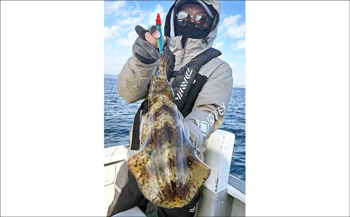 【沖のルアー釣果速報】志摩沖のティップランエギングで1.2kg良型アオリイカ浮上（三重）