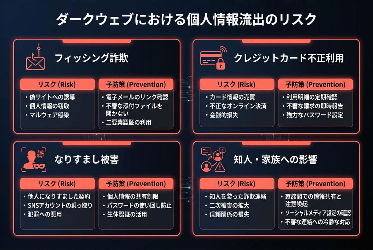 ダークウェブに自分の個人情報が漏れている際に起こるリスク1