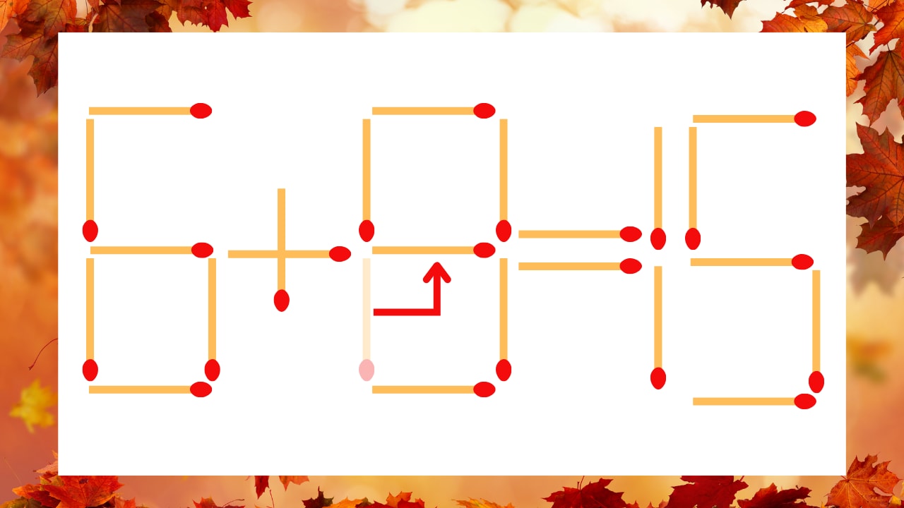 【マッチ棒クイズ】1本だけ動かして正しい式に：6＋0＝15？の正解画像