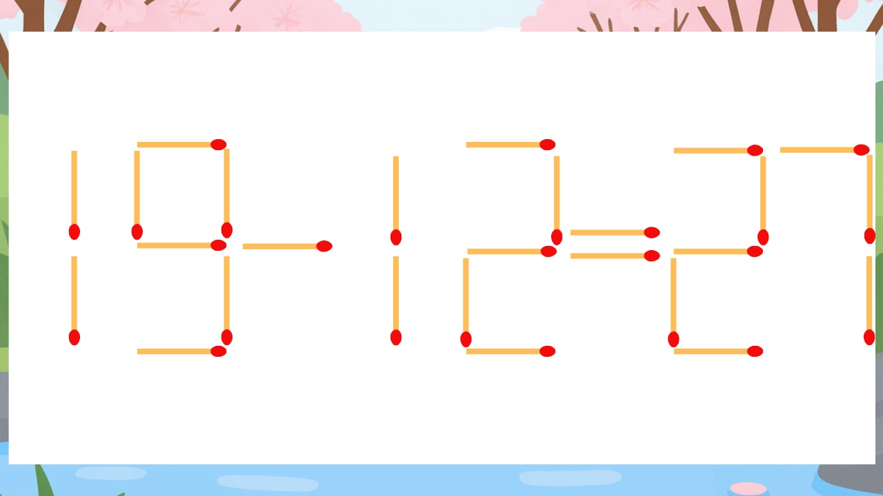 【マッチ棒クイズ】1本だけ動かして正しい式に：19-12=27？の画像