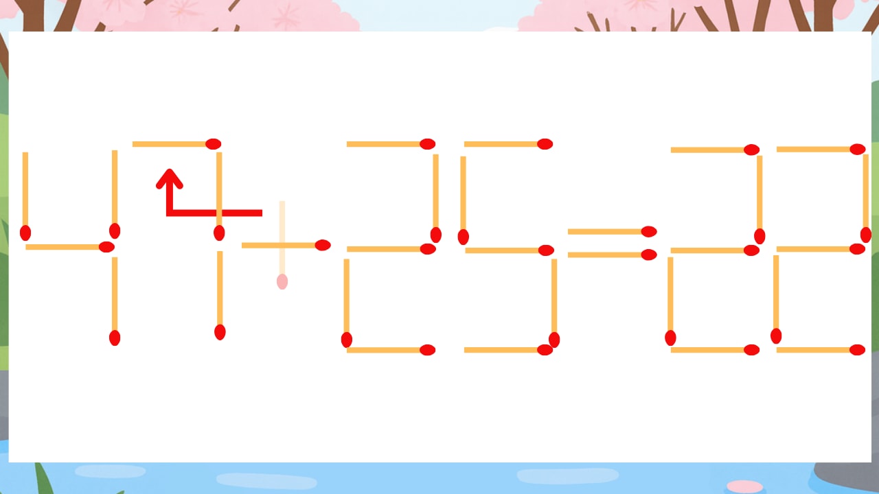 【マッチ棒クイズ】1本だけ動かして正しい式に：41+25=22？の正解画像