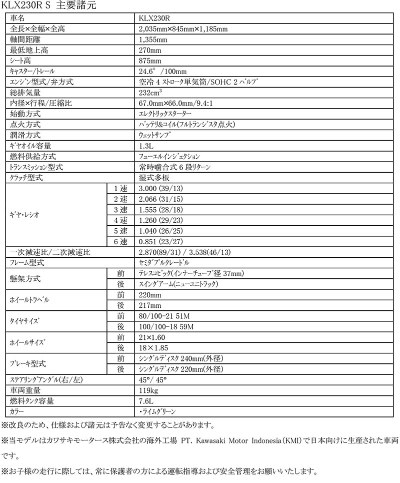 KLX230R/KLX230R S 記事2