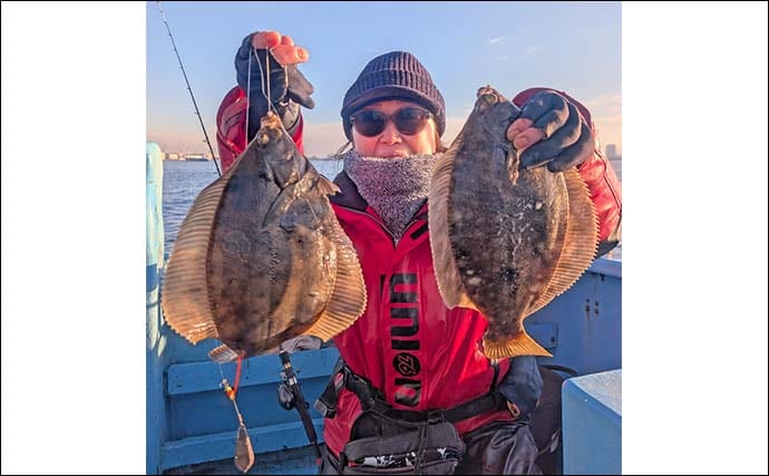 東京湾のマコガレイ釣りで良型浮上！【千葉・林遊船】73cmスズキ乱入の一幕も