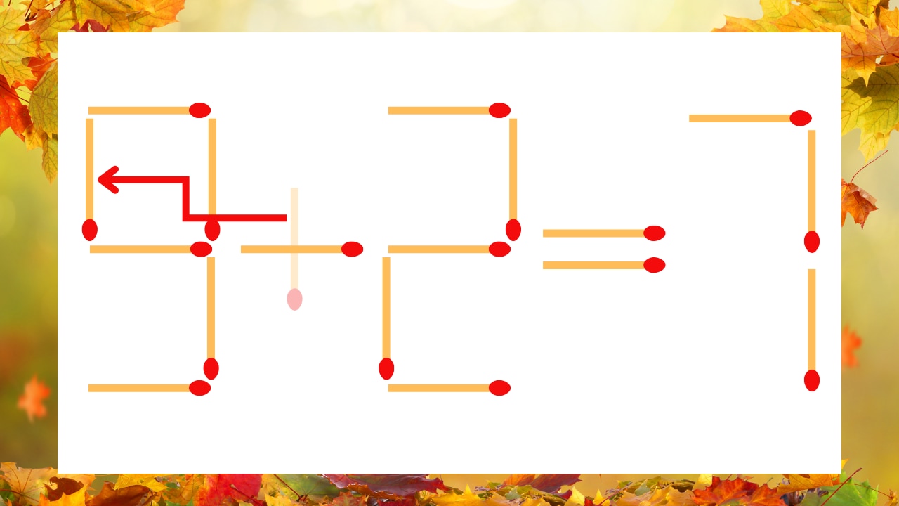 【マッチ棒クイズ】1本だけ動かして正しい式に：3＋2＝7？の正解画像