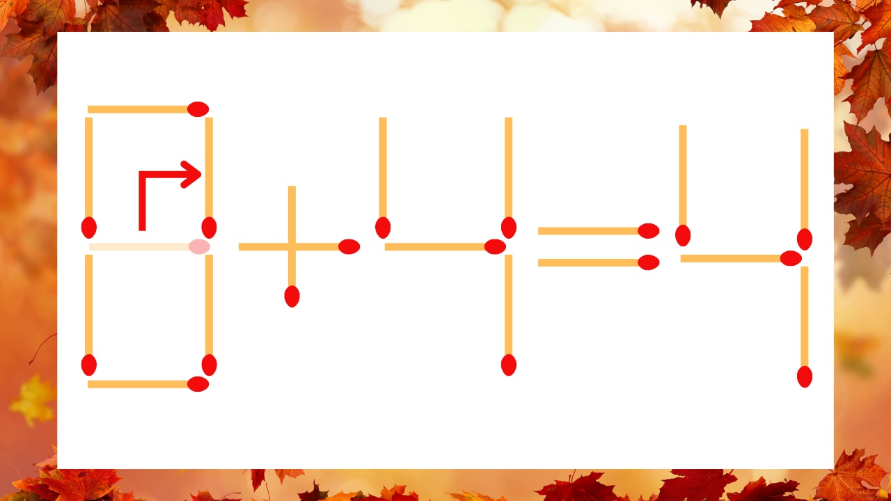 【マッチ棒クイズ】1本だけ動かして正しい式に:6+4=4?の正解画像
